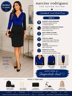 Narciso Rodriguez for Design Nation Black & Cobalt Colorblock Cowl Neck Dress